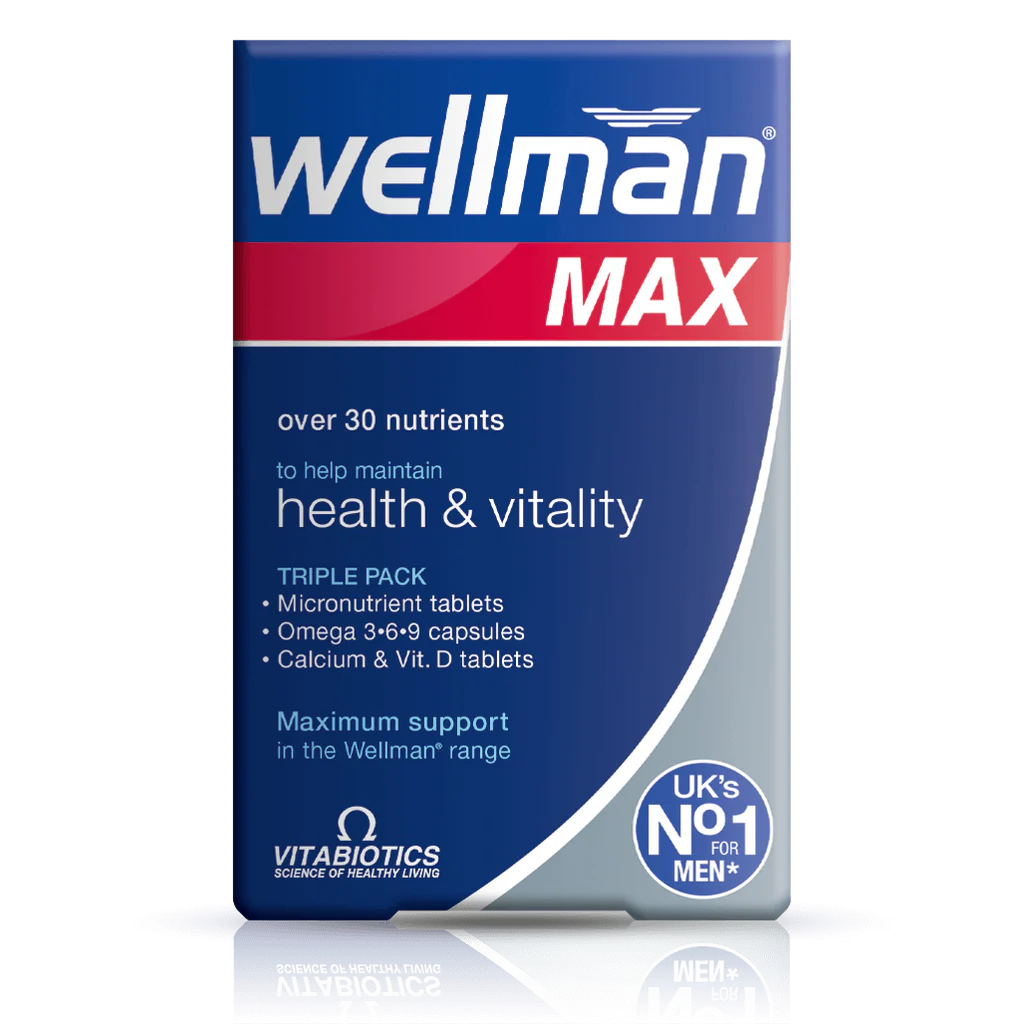 Vitabiotics Wellman Max 84 Tablets/Capsules - UK's No.1 Men's Supplement Triple Pack with Over 30 Nutrients, Omega 3-6-9 Capsules & Calcium + Vitamin D Tablets for Health & Vitality in Pakistan
