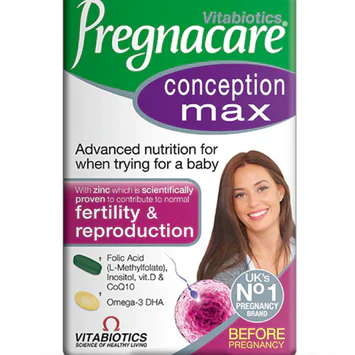 VITABIOTICS Pregnacare Conception Max - Advanced Fertility & Reproduction Supplement with Folic Acid, L-Methylfolate, Inositol, Vitamin D, CoQ10, Omega-3 DHA - UK's No.1 Pregnancy Brand - Available at docxora.com Pakistan