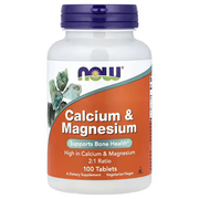 NOW Foods Calcium & Magnesium 2:1 Ratio - Supports Bone Health - 100 Tablets Vegetarian Vegan Dietary Supplement