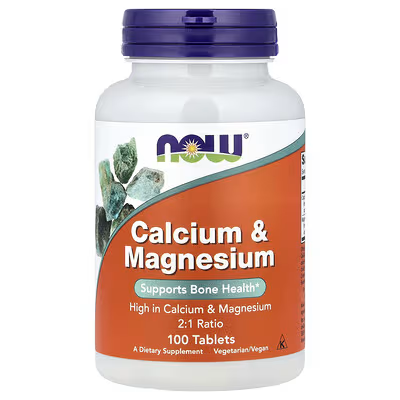 NOW Foods Calcium & Magnesium 2:1 Ratio - Supports Bone Health - 100 Tablets Vegetarian Vegan Dietary Supplement