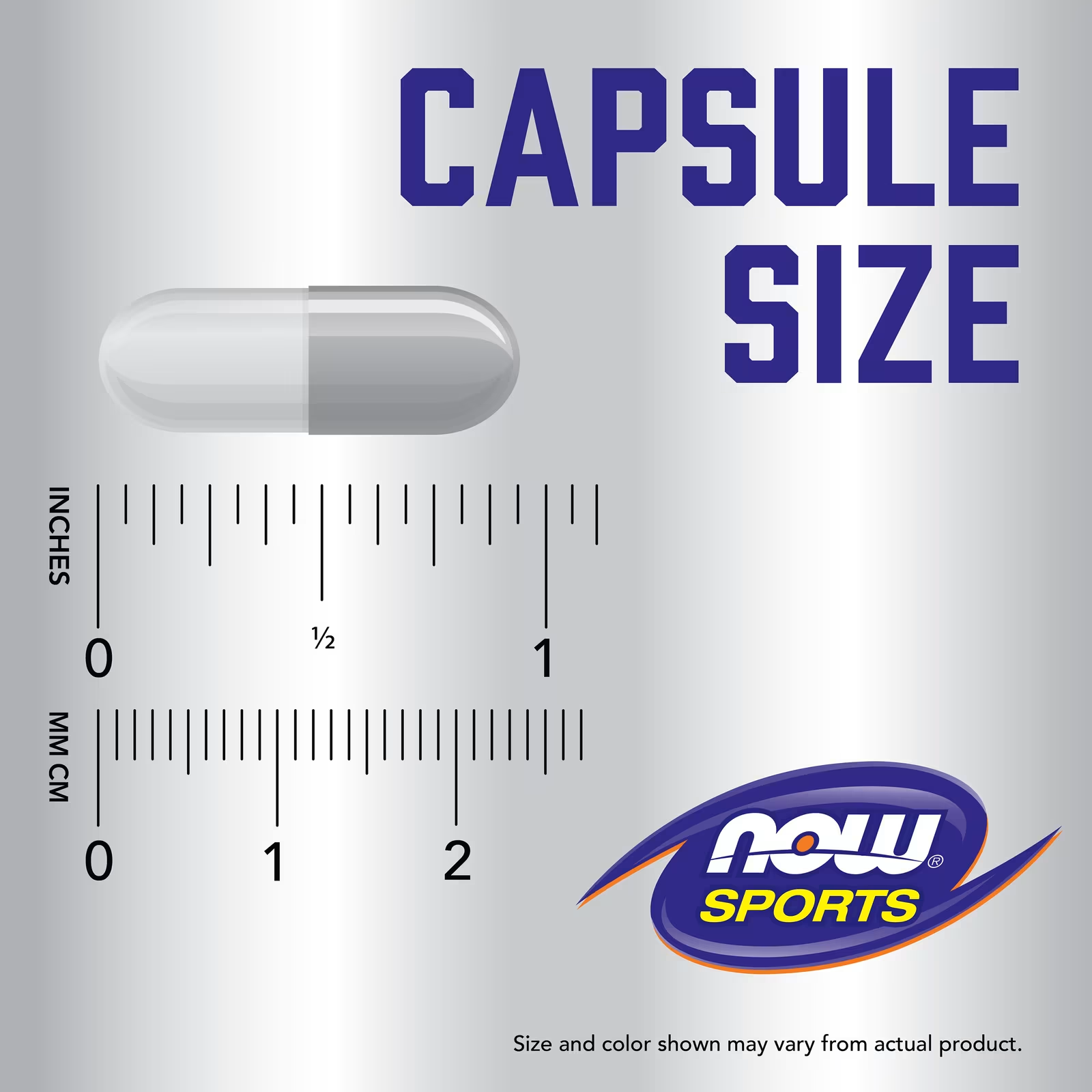 "NOW Sports Beet Root 550mg Capsule Size Reference – Approx. 3/4 inch (2cm) Easy-to-Swallow Veg Capsule | Size and Color May Vary from Actual Product"