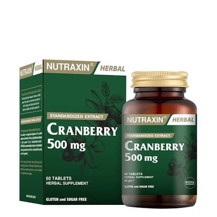 Nutraxin Herbal Cranberry 500mg 60 Tablets – Standardized Extract, Gluten & Sugar Free Herbal Supplement – Available at docxora.com Pakistan