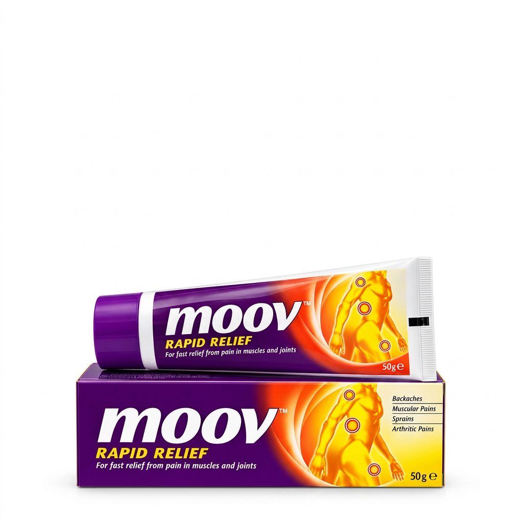 Moov Rapid Relief 50g tube and box on a white background – docxora.com Pakistan