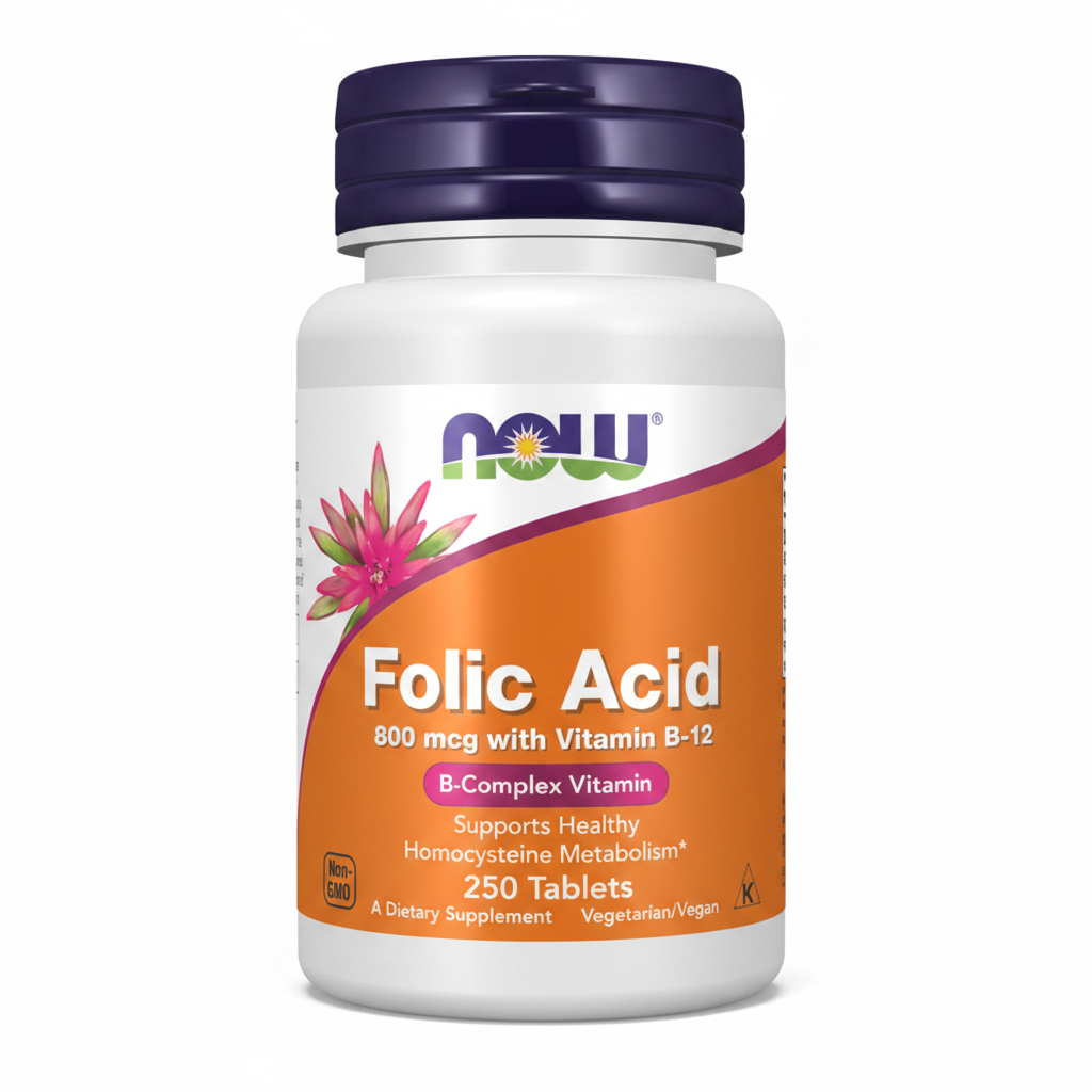 NOW Foods Folic Acid 800mcg with Vitamin B-12 250 Tablets – B-Complex Vitamin, Non-GMO, Vegetarian/Vegan, Supports Healthy Homocysteine Metabolism – Available at docxora.com Pakistan
