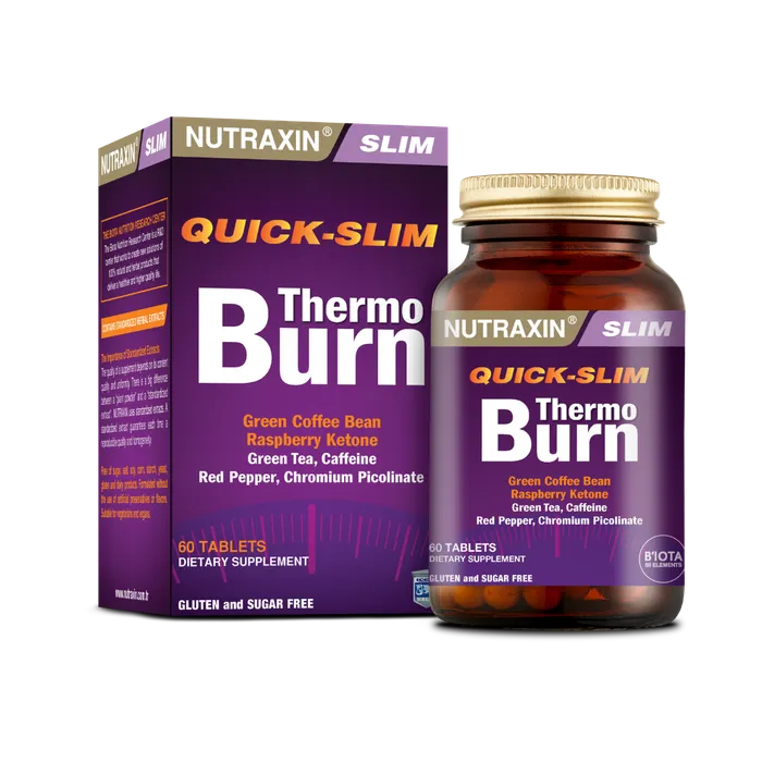 Nutraxin Slim Quick-Slim Thermo Burn 60 Tablets – Green Coffee Bean, Raspberry Ketone, Green Tea, Caffeine, Red Pepper & Chromium Picolinate – Gluten & Sugar Free – Available at docxora.com Pakistan