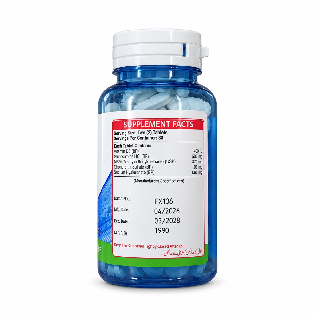 Nutrifactor Flexilax bottle back view showing Supplement Facts, batch details and dates – docxora.com Pakistan