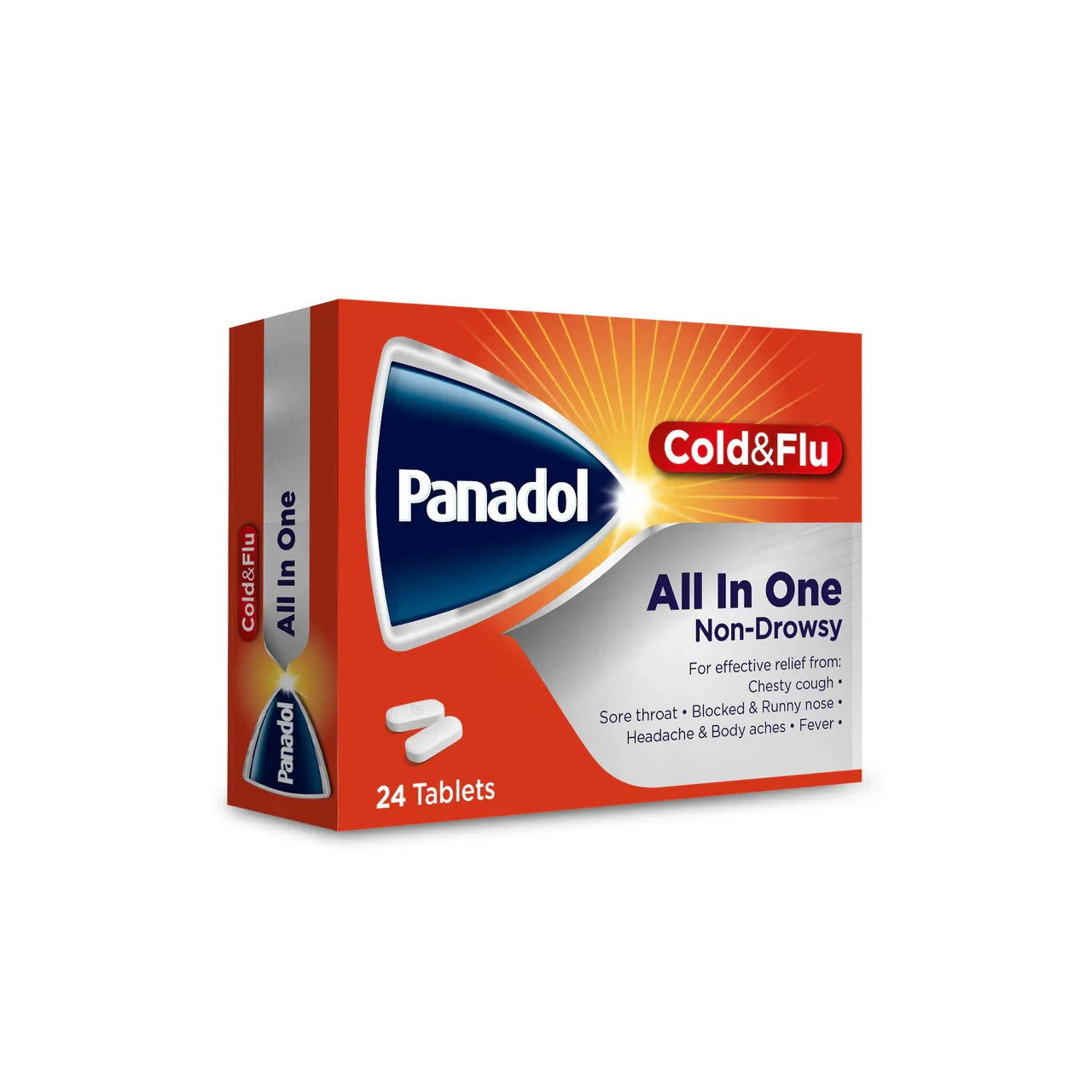 Panadol Cold & Flu All In One Non-Drowsy 24 Tablets – Relief from Chesty Cough, Sore Throat, Blocked & Runny Nose, Headache, Body Aches & Fever – Available at DocXora Pakistan
