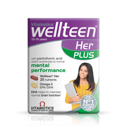 Vitabiotics Wellteen Her Plus 13-19 Years – 25 Nutrients + Omega-3 EPA/DHA for Mental Performance & Brain Function – Available at docxora.com Pakistan
