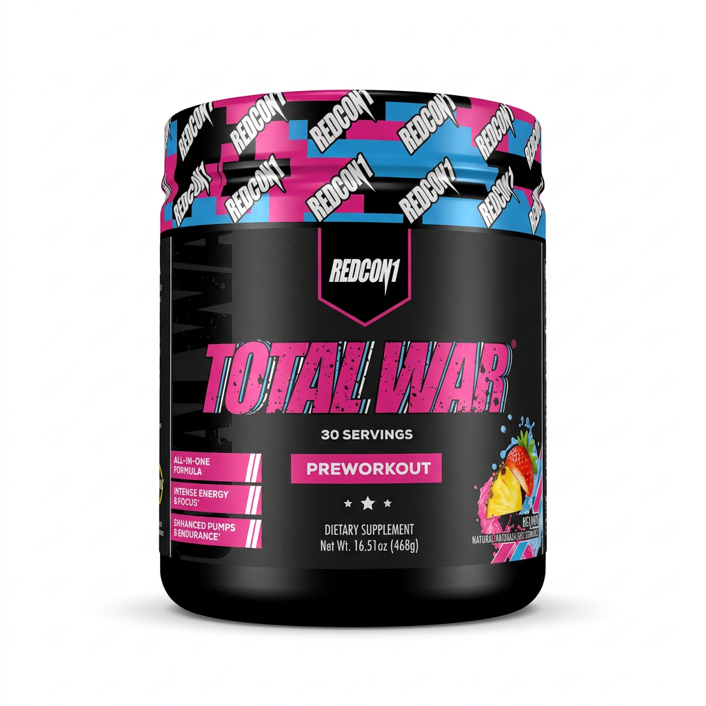 REDCON1 Total War Preworkout 30 Servings 468g black jar with pink and blue packaging – docxora.com Pakistan