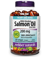 Webber Naturals Wild Alaskan Salmon Oil EPA/DHA 200mg 220 Softgels – Heart & Mind Support, 100% Wild Source, Rich in Astaxanthin, IVO Verified Pure Potent Sustainable, No Fishy Aftertaste – docxora.com Pakistan
