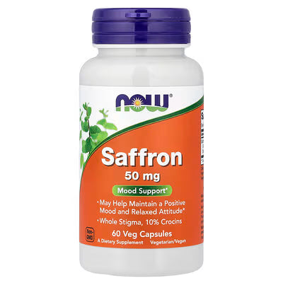 NOW Foods Saffron 50mg 60 Veg Capsules – Mood Support, Whole Stigma 10% Crocins, Vegetarian/Vegan Dietary Supplement | Docxora.com Pakistan