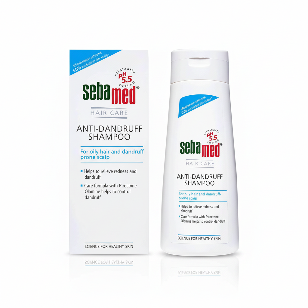 Sebamed Anti-Dandruff Shampoo 200ml box and bottle on white background – docxora.com Pakistan
