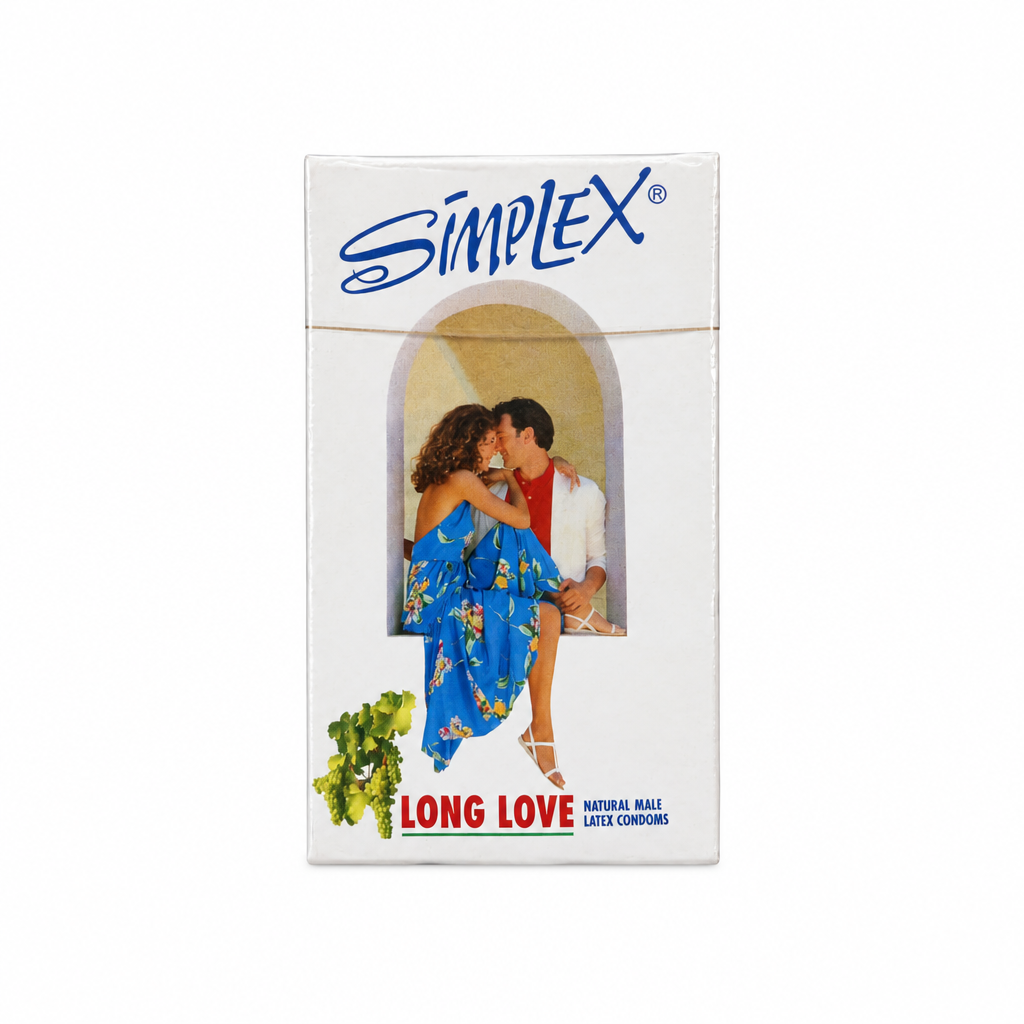 Simplex Long Love natural male latex condoms white box with blue logo and red lettering – docxora.com Pakistan