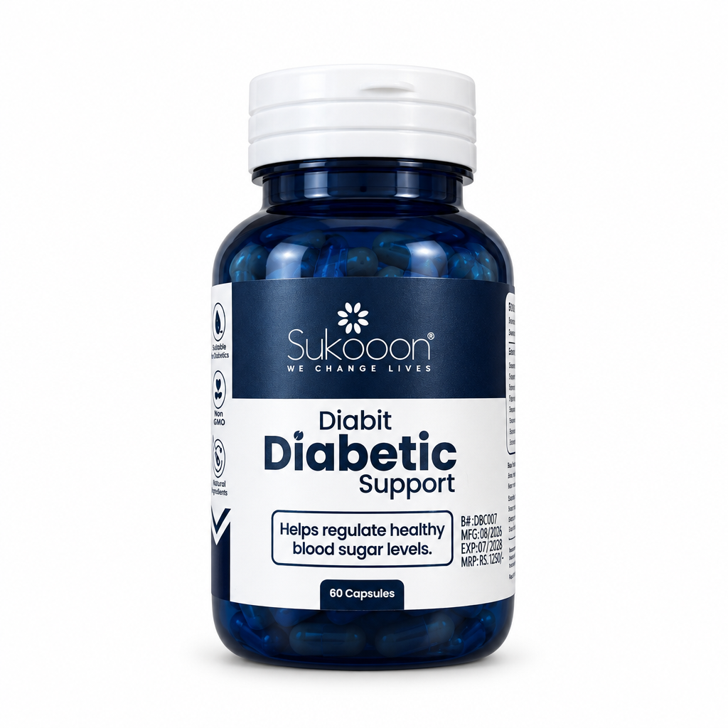 Sukooon Diabit Diabetic Support 60 Capsules bottle with white cap on a white background – docxora.com Pakistan