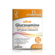 Vitabiotics Ultra Glucosamine Sulphate 700mg orange and white box, front view – docxora.com Pakistan.⠋
