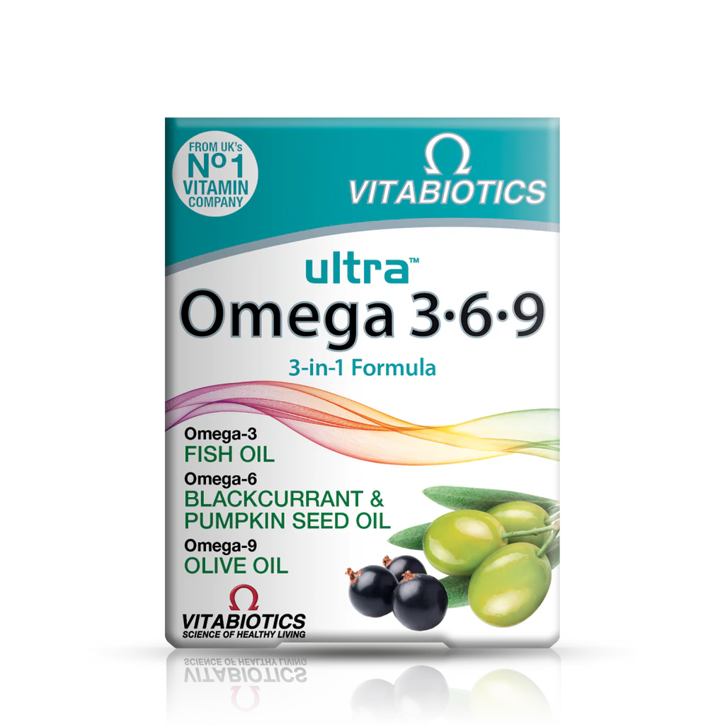 Vitabiotics Ultra Omega 3-6-9 60 Capsules – 3-in-1 Formula with Fish Oil (Omega-3), Blackcurrant & Pumpkin Seed Oil (Omega-6), Olive Oil (Omega-9) – UK's No.1 Vitamin Company – Available at docxora.com Pakistan
