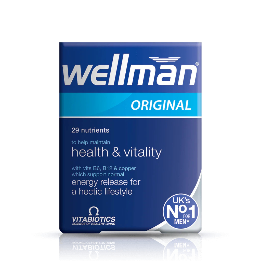 Vitabiotics Wellman Original 30 Tablets — UK's No.1 Men's Supplement with 29 Nutrients for Health & Vitality, Energy Release for a Hectic Lifestyle, available at docxora.com Pakistan